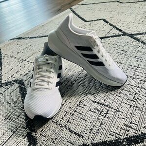 Adidas Runfalcon Women’s White Mesh Sneakers with Black Stripes